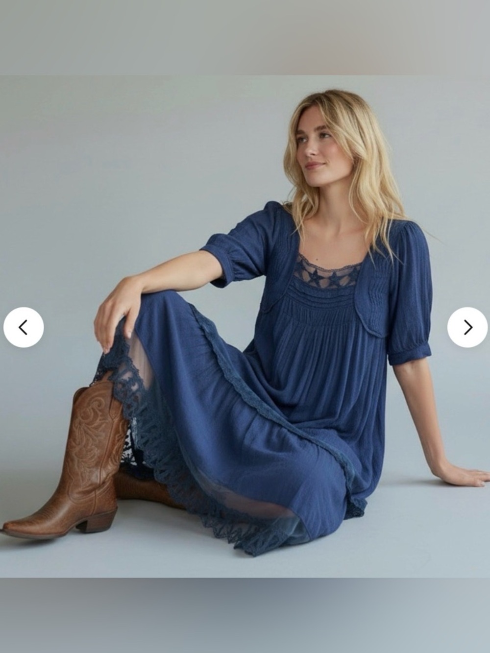 SOLD. FREE PEOPLE Calder Midi Dress in Skipper Blue / Navy Blue size small - Picture 9 of 15